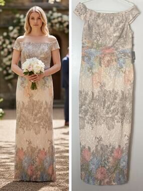 NWT ADRIANNA PAPELL DRESS GOWN WEDDING GUEST FORMAL EVENING MATELASSE LONG MAXI